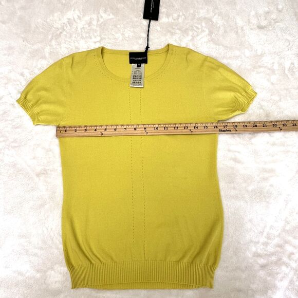 Atos Lombardini Womens Yellow Knit Short Sleeves Crew Neck Soft Sweater Sz 10/46 - Picture 13 of 14